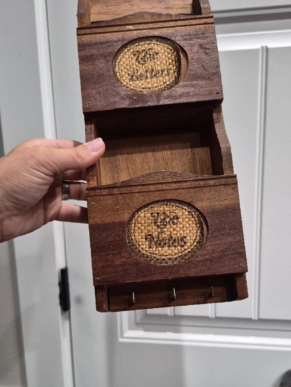 Rustic Double Pocket Wall Organizer - Dark Wood